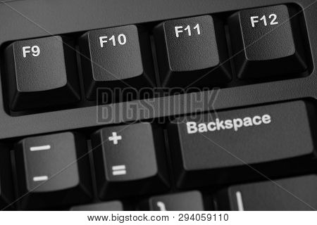 Function Keys Of Black Computer Keyboard (f9, F10, F11, F12). Close-up.