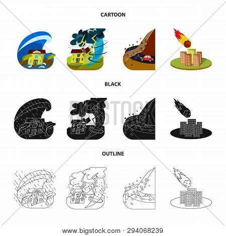 Vector Illustration Of Weather And Distress Symbol. Set Of Weather And Crash Vector Icon For Stock.