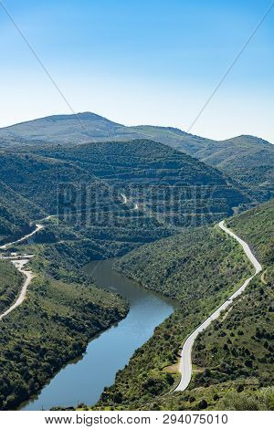 River Douro Next To The Mouth Of The River Coa. Vila Nova De Foz Côa Municipality. Douro Region.