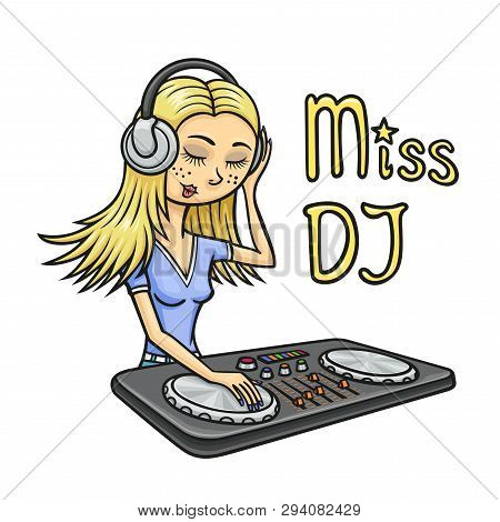 Miss Disc Jockey Plays Cool Music At The Party.
