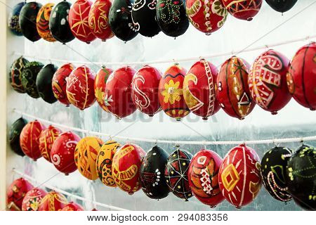 Kyiv, Ukraine - April 11, 2016: Easter Exhibition Festival On Sofiivska Square, Colorful Easter Eggs
