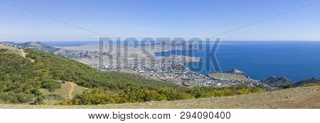 Panorama Of The Black Sea Coast - A View From The Perchem Mountain On The Resort Town Of Sudak And K