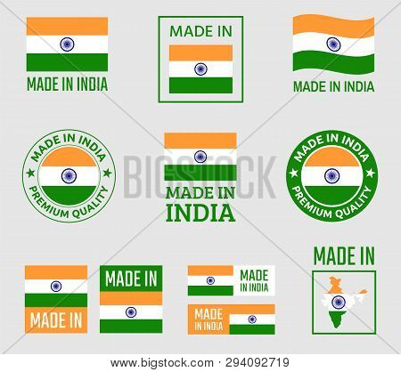 Made In India Icon Set, Product Labels Of Republic Of India