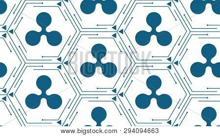 Сryptocurrency Ripple (xrp) Coin - Strict Seamless Pattern. Blue Colors. Icon (similar To Official C