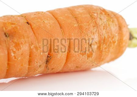 Closeup Of One Half Of Fresh Orange Carrot Isolated On White Background