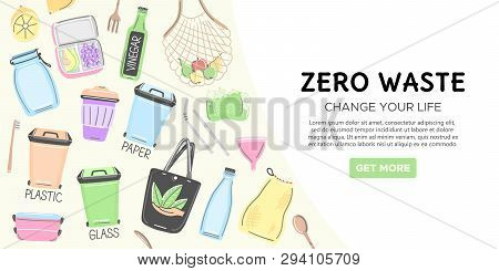 Web Template With Zero Waste Objects. Hand Drawn Flat Style. Eco Lifestyle. Save Planet. Care Of Nat