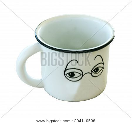 Metal White Cup With A Pattern Isolated On A White Background