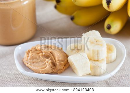 Early Morning Healthy Breakfast. Homemade Peanut Butter And Bananas. Homemade Peanut Butter Ingredie