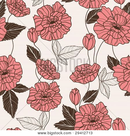 Seamless vector pattern with poppy flowers