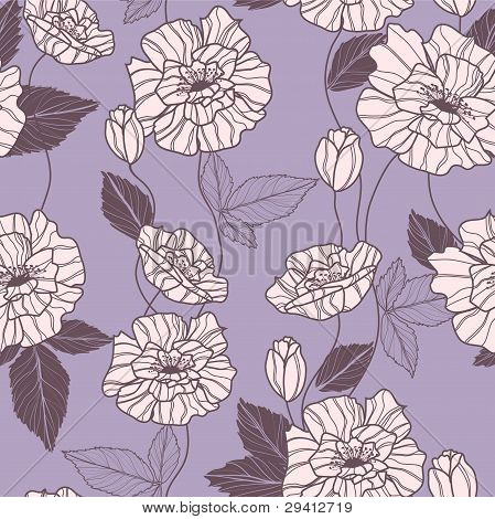 Seamless vector pattern with poppy flowers