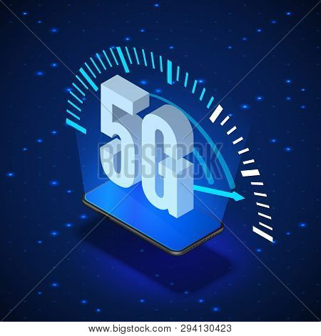 5g Wireless Network Systems. Mobile Internet Technology. Isometric Banner 5g Network Technology. Vec