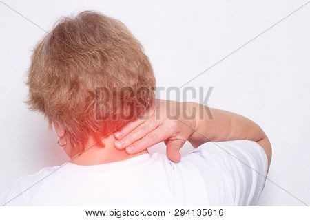 Elderly Woman Holding Her Neck Behind The Concept Of Pain In The Neck And Inflammation Due To Proble