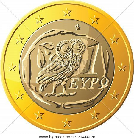 Vector greco soldi moneta d'oro un Euro con gufo