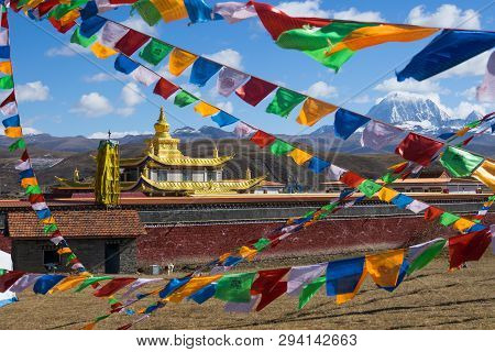 Tagong Monastery And Yala Mountain At The Background, Sichuan, China