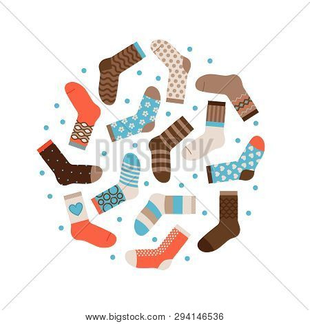 Warm Winter Socks Round Vector Concept Isolated. Illustration Of Sock Male, Garment Apparel Warm