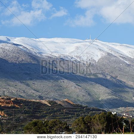Snow On Mount Hermon, Mountain Cluster In The Anti-lebanon Mountain Range, Golan Heights, Israel