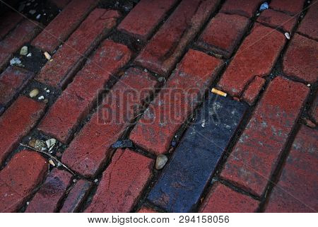 Abandoned Brick Train Depot With Tracks And Graffiti