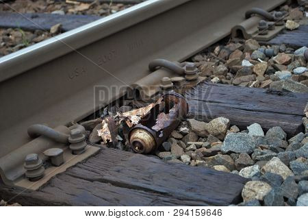 Abandoned Brick Train Depot With Tracks And Graffiti