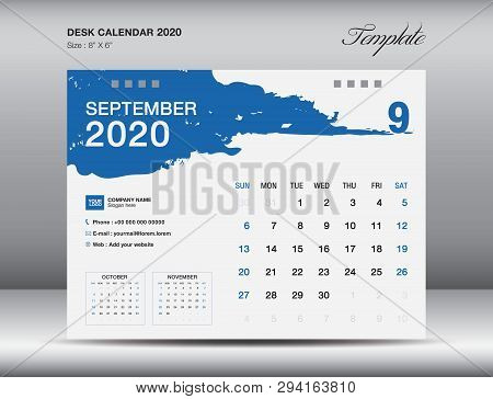 Desk Calendar 2020 Template Vector, September 2020 Month, Business Layout, 8x6 Inch, Week Starts Sun