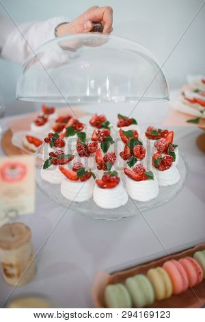 Air Cupcakes With Strawberries Raspberries And Mint, Sweet And Tender Dessert