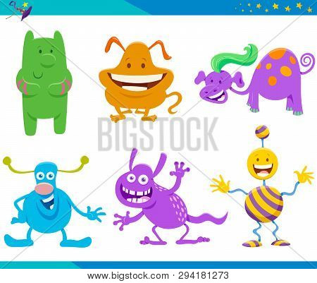 Cartoon Illustrations Of Funny Monsters And Frights Fantasy Characters Collection