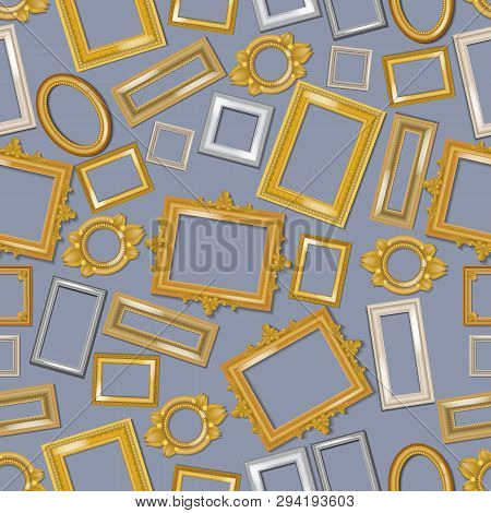 Vintage Realistic Frames Seamless Pattern. Picture Framing Of Different Size Vector Illustration. Bu