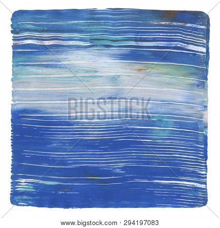 Abstract blue color acrylic and watercolor painting. Monotype template. Canvas texture background. Isolated on white.