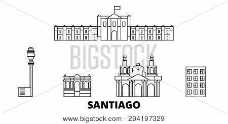 Chile, Santiago Line Travel Skyline Set. Chile, Santiago Outline City Vector Illustration, Symbol, T