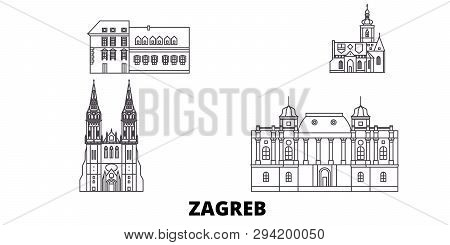 Croatia, Zagreb Line Travel Skyline Set. Croatia, Zagreb Outline City Vector Illustration, Symbol, T