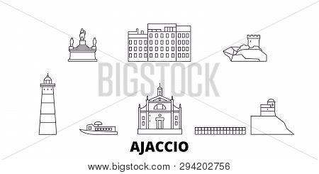 France, Ajaccio Line Travel Skyline Set. France, Ajaccio Outline City Vector Illustration, Symbol, T