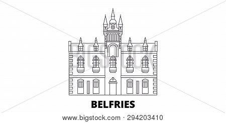 France, Belfries Landmark Line Travel Skyline Set. France, Belfries Landmark Outline City Vector Ill