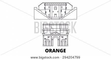 France, Orange  Line Travel Skyline Set. France, Orange  Outline City Vector Illustration, Symbol, T