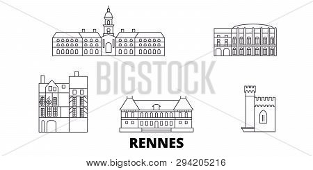 France, Rennes Line Travel Skyline Set. France, Rennes Outline City Vector Illustration, Symbol, Tra