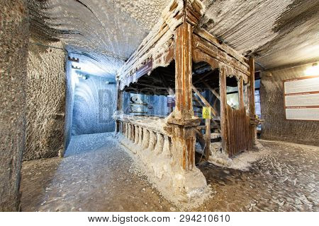 TURDA, ROMANIA - MARCH 10, 2018: Turda Salt Mine or Salina Turda, well known landmark in Transylvania with an underground museum and theme park, Romania, Europe