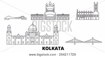 India, Kolkata Line Travel Skyline Set. India, Kolkata Outline City Vector Illustration, Symbol, Tra