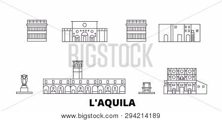 Italy, Laquila Line Travel Skyline Set. Italy, Laquila Outline City Vector Illustration, Symbol, Tra