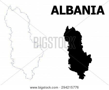 Vector Contour Map Of Albania With Name. Map Of Albania Is Isolated On A White Background. Simple Fl