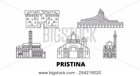 Kosovo, Pristina Line Travel Skyline Set. Kosovo, Pristina Outline City Vector Illustration, Symbol,
