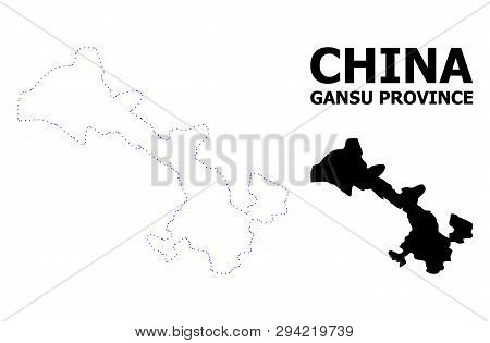 Vector Contour Map Of Gansu Province With Title. Map Of Gansu Province Is Isolated On A White Backgr