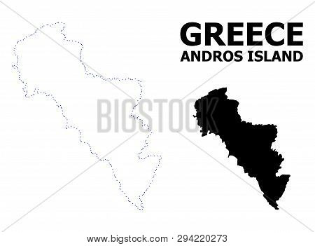 Vector Contour Map Of Greece - Andros Island With Title. Map Of Greece - Andros Island Is Isolated O
