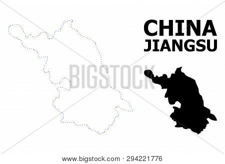 Vector Contour Map Of Jiangsu Province With Title. Map Of Jiangsu Province Is Isolated On A White Ba