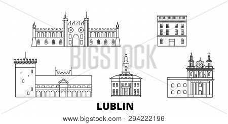 Poland, Lublin Line Travel Skyline Set. Poland, Lublin Outline City Vector Illustration, Symbol, Tra