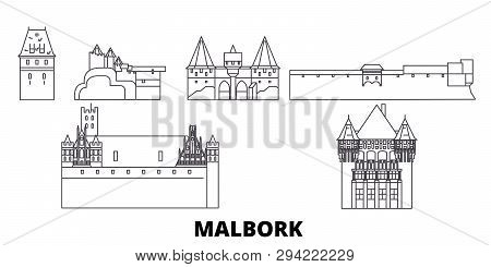 Poland, Malbork Line Travel Skyline Set. Poland, Malbork Outline City Vector Illustration, Symbol, T