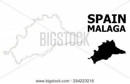 Vector Contour Map Of Malaga Province With Caption. Map Of Malaga Province Is Isolated On A White Ba