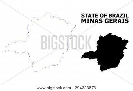 Vector Contour Map Of Minas Gerais State With Title. Map Of Minas Gerais State Is Isolated On A Whit