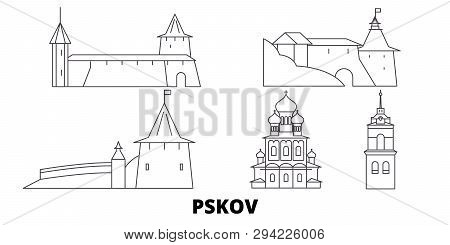 Russia, Pskov Line Travel Skyline Set. Russia, Pskov Outline City Vector Illustration, Symbol, Trave