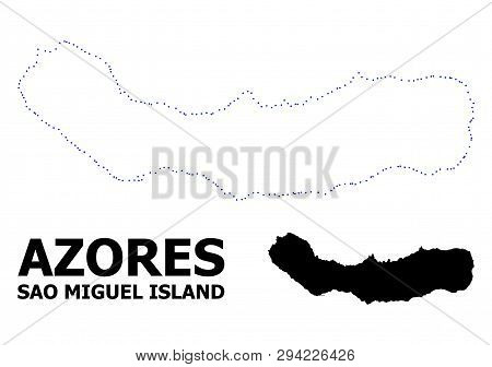 Vector Contour Map Of Sao Miguel Island With Title. Map Of Sao Miguel Island Is Isolated On A White 