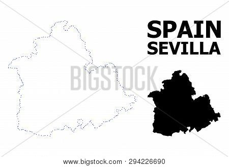 Vector Contour Map Of Sevilla Province With Caption. Map Of Sevilla Province Is Isolated On A White 