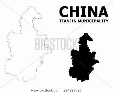 Vector Contour Map Of Tianjin Municipality With Name. Map Of Tianjin Municipality Is Isolated On A W