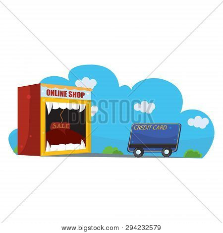 Illustration Of A Monster Online Shop That Devours Credit Cards